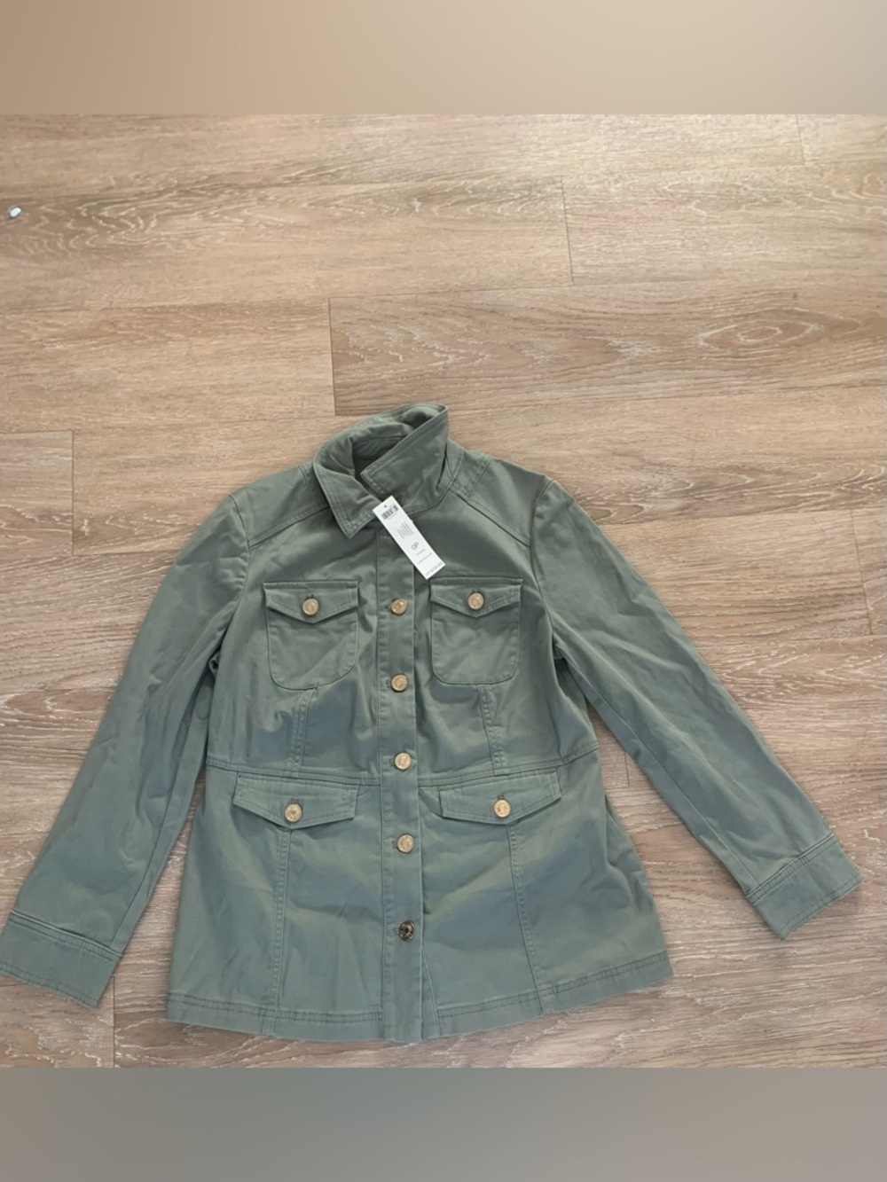 Olive Sateen Utility Button-Front Women's Jacket Size 4/6P